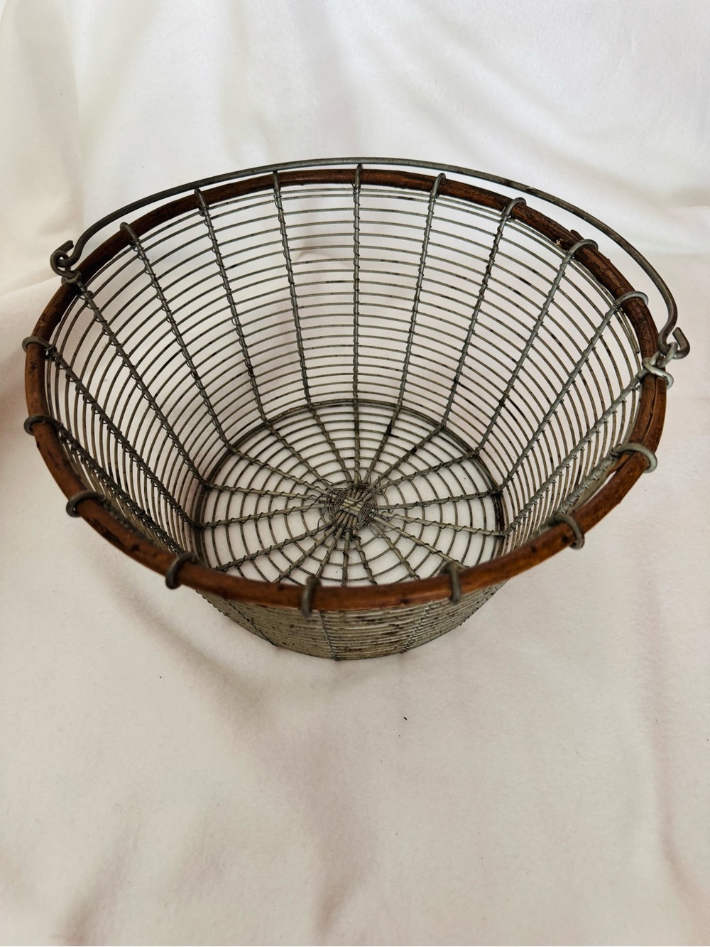 Vintage Style Wire Storage Basket with Wood Rim, Egg, Vegetable Gathering Basket